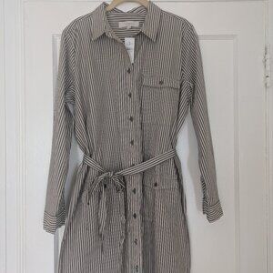 Ann Taylor Loft Belted Mini Pocket Shirtdress Brown/Ivory Striped Women's 12